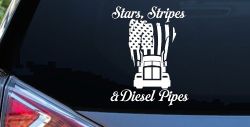 Stars Stripes and Diesel Pipes Patriotic American Flag Trucking Car or Truck Vinyl Window Decal Sticker