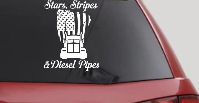 Stars Stripes and Diesel Pipes Patriotic American Flag Trucking Car or Truck Vinyl Window Decal Sticker
