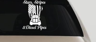 Stars Stripes and Diesel Pipes Patriotic American Flag Trucking Car or Truck Vinyl Window Decal Sticker