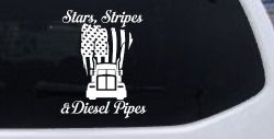 Stars Stripes and Diesel Pipes Patriotic American Flag Trucking Car or Truck Vinyl Window Decal Sticker
