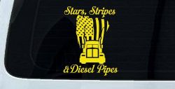 Stars Stripes and Diesel Pipes Patriotic American Flag Trucking Car or Truck Vinyl Window Decal Sticker (Yellow)
