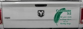 Colossians 3:2 Car or Truck Vinyl Window Decal Sticker (Dark Green)