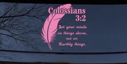 Colossians 3:2 Car or Truck Vinyl Window Decal Sticker (Pink)