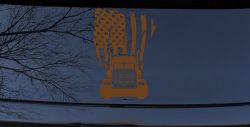 American Trucker with Tattered American Flag and Truck Car or Truck Vinyl Window Decal Sticker (Copper)