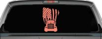 American Trucker with Tattered American Flag and Truck Car or Truck Vinyl Window Decal Sticker (Coral)