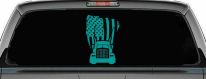 American Trucker with Tattered American Flag and Truck Car or Truck Vinyl Window Decal Sticker (Turquoise)
