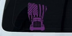 American Trucker with Tattered American Flag and Truck Car or Truck Vinyl Window Decal Sticker (Violet)
