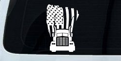 American Trucker with Tattered American Flag and Truck Car or Truck Vinyl Window Decal Sticker