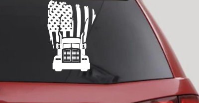 American Trucker with Tattered American Flag and Truck Car or Truck Vinyl Window Decal Sticker