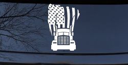 American Trucker with Tattered American Flag and Truck Car or Truck Vinyl Window Decal Sticker