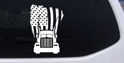 American Trucker with Tattered American Flag and Truck Car or Truck Vinyl Window Decal Sticker