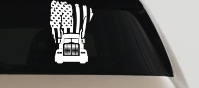 American Trucker with Tattered American Flag and Truck Car or Truck Vinyl Window Decal Sticker