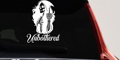 Unbothered Female Skeleton Grim Reaper Shooting Bird Car or Truck Vinyl Window Decal Sticker
