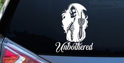 Unbothered Female Skeleton Grim Reaper Shooting Bird Car or Truck Vinyl Window Decal Sticker