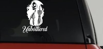 Unbothered Female Skeleton Grim Reaper Shooting Bird Car or Truck Vinyl Window Decal Sticker