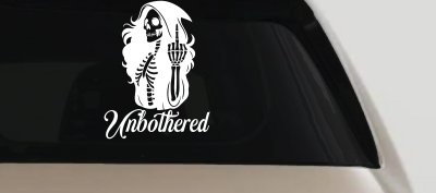 Unbothered Female Skeleton Grim Reaper Shooting Bird Car or Truck Vinyl Window Decal Sticker