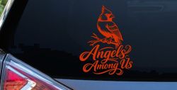 Angels Among Us with Cardinal Bird Car or Truck Vinyl Window Decal Sticker (Orange Red)