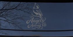 Angels Among Us with Cardinal Bird Car or Truck Vinyl Window Decal Sticker (Silver)