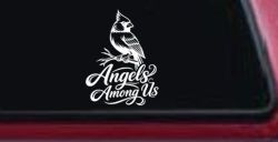 Angels Among Us with Cardinal Bird Car or Truck Vinyl Window Decal Sticker