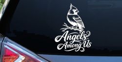 Angels Among Us with Cardinal Bird Car or Truck Vinyl Window Decal Sticker