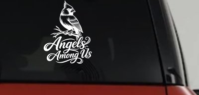 Angels Among Us with Cardinal Bird Car or Truck Vinyl Window Decal Sticker