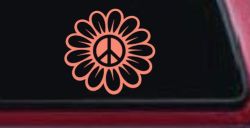 Peace Power Hippie Flower Car or Truck Vinyl Window Decal Sticker (Coral)