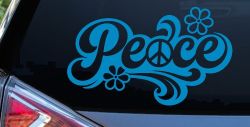 Word Peace with Peace Sign Car or Truck Vinyl Window Decal Sticker (Blue)