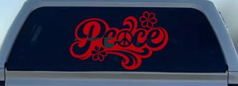 Word Peace with Peace Sign Car or Truck Vinyl Window Decal Sticker (Red)