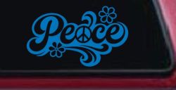 Word Peace with Peace Sign Car or Truck Vinyl Window Decal Sticker (Sky Blue)
