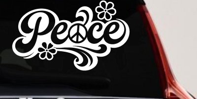 Word Peace with Peace Sign Car or Truck Vinyl Window Decal Sticker