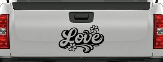Love with Flowers and Swirls Car or Truck Vinyl Window Decal Sticker (Black)