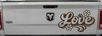 Love with Flowers and Swirls Car or Truck Vinyl Window Decal Sticker (Brown)