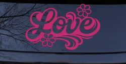Love with Flowers and Swirls Car or Truck Vinyl Window Decal Sticker (Hot Pink)