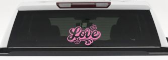 Love with Flowers and Swirls Car or Truck Vinyl Window Decal Sticker (Pink)