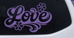 Love with Flowers and Swirls Car or Truck Vinyl Window Decal Sticker (Purple)