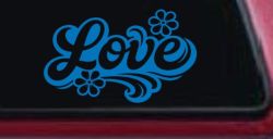 Love with Flowers and Swirls Car or Truck Vinyl Window Decal Sticker (Sky Blue)