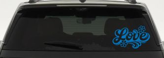Love with Flowers and Swirls Car or Truck Vinyl Window Decal Sticker (Sky Blue)