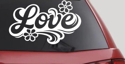 Love with Flowers and Swirls Car or Truck Vinyl Window Decal Sticker