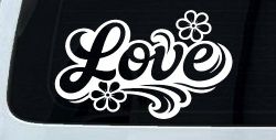 Love with Flowers and Swirls Car or Truck Vinyl Window Decal Sticker