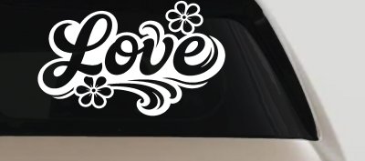 Love with Flowers and Swirls Car or Truck Vinyl Window Decal Sticker