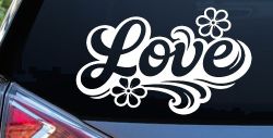 Love with Flowers and Swirls Car or Truck Vinyl Window Decal Sticker