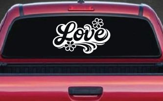 Love with Flowers and Swirls Car or Truck Vinyl Window Decal Sticker