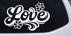 Love with Flowers and Swirls Car or Truck Vinyl Window Decal Sticker