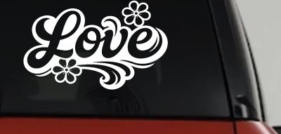 Love with Flowers and Swirls Car or Truck Vinyl Window Decal Sticker