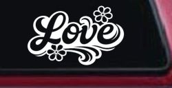 Love with Flowers and Swirls Car or Truck Vinyl Window Decal Sticker