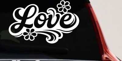 Love with Flowers and Swirls Car or Truck Vinyl Window Decal Sticker