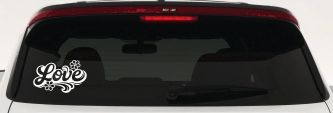 Love with Flowers and Swirls Car or Truck Vinyl Window Decal Sticker (White)