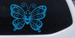 Butterfly with Hearts Car or Truck Vinyl Window Decal Sticker (Blue)