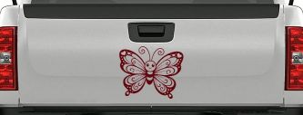 Butterfly with Hearts Car or Truck Vinyl Window Decal Sticker (Purple Red)