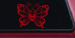 Butterfly with Hearts Car or Truck Vinyl Window Decal Sticker (Red)